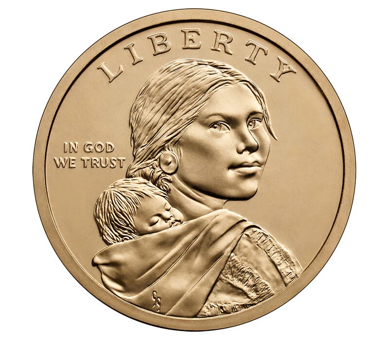 2025 Native American dollar missing edge lettering error — blank coin edge compared to normal coin with date and motto visible