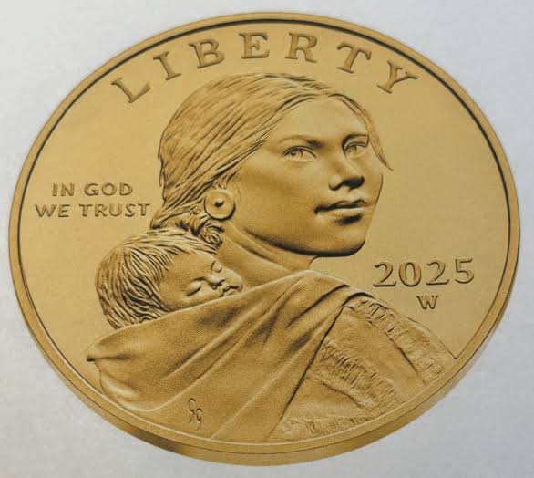 2025 dollar coin off-center strike error showing design shifted off-center with a crescent of blank planchet visible on the opposite side