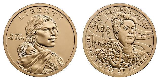 Group of 2025 Native American Sacagawea dollar coins showing all four mint mark varieties (P, D, S, W) from Philadelphia, Denver, San Francisco, and West Point